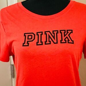 Victoria’s Secret PINK Salmon orange Tee W/ Classic Black Logo. Small.